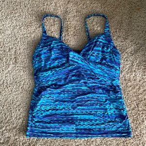 Lands End Navy/Aqua/purple tankini top size 18